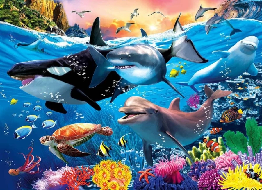 RANSUNN 100-Piece Underwater World Jigsaw Puzzle for Kids Ages 4-8, Educational Learning Toy for Toddlers, Boys & Girls