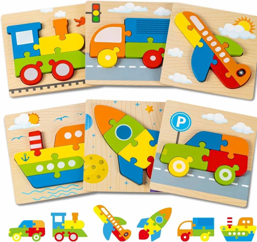 LURLIN Wooden Animal Jigsaw Puzzles for Toddlers 1-3 Years - Educational Preschool Learning Toys for Shapes & Colors, Best Gift for Boys & Girls