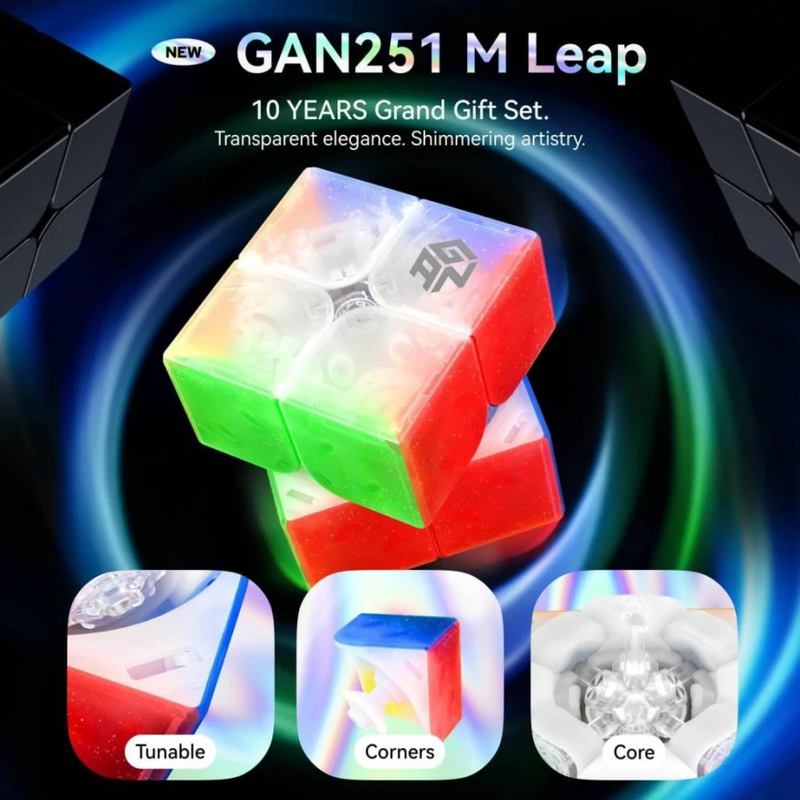 GAN 251 M Leap 10th Anniversary Edition – Magnetic 2x2 Speed Cube Puzzle with 56 Magnets for Kids & Adults – Mini Brain Teaser Fidget Toy