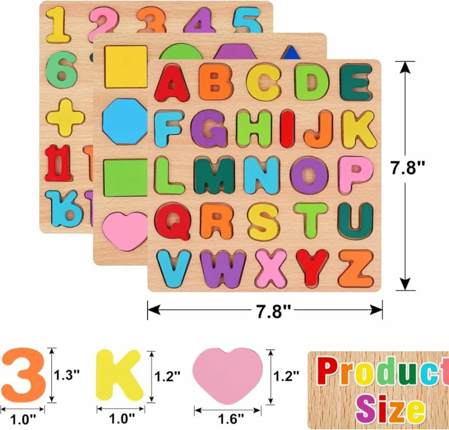 Attmu Wooden ABC & 123 Puzzle for Toddlers - 2-in-1 Educational Learning Toy with Chunky Alphabet & Number Board - Preschool Kindergarten Montessori Gift for Boys Girls Ages 1-3
