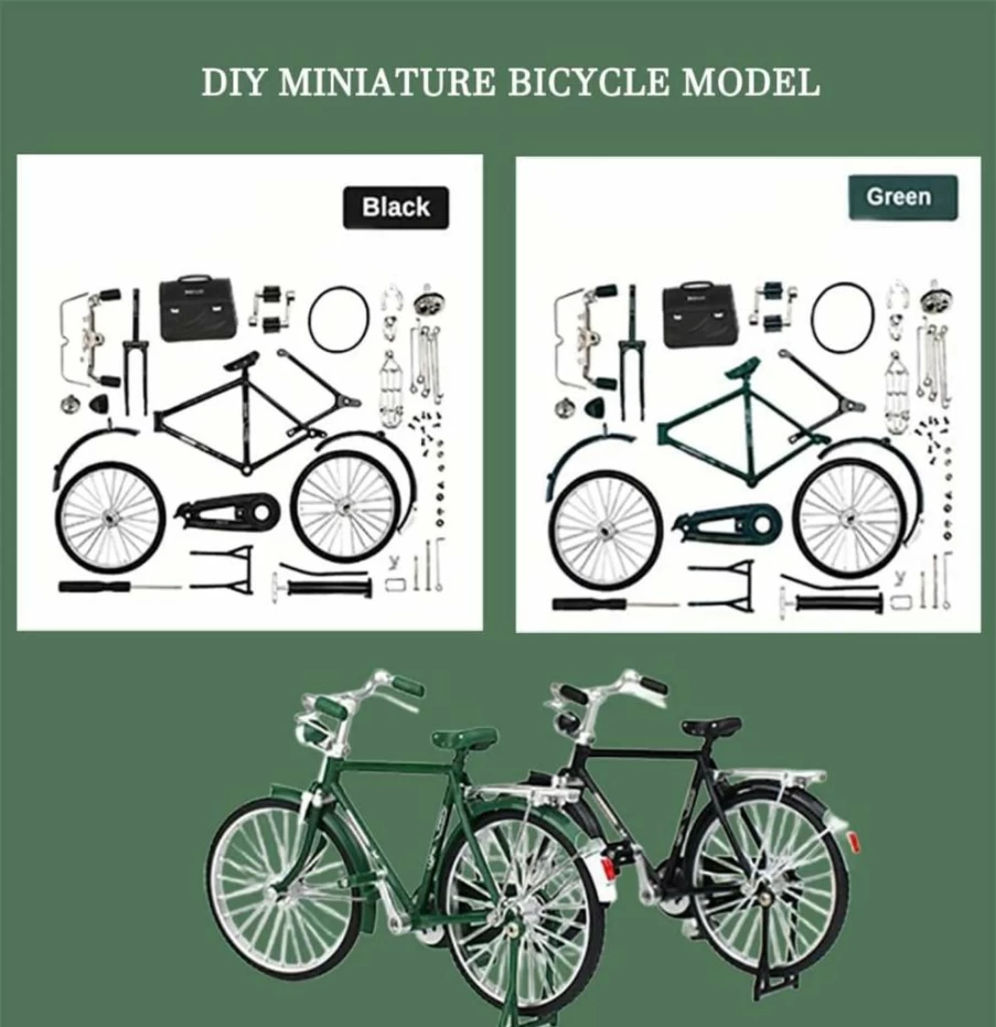 UMESEE 3D Metal Puzzle Bike DIY Building Kit for Adults & Teens - Mini Bicycle Model, Black & Green Craft Kits, Beginner-Friendly Assembly Toy