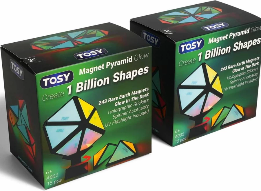 TOSY Magnetic Pyramid Puzzle - 243 Rare Earth Magnets, 12-Piece STEM Toy with Holographic Design, Transformable Building Blocks for Creative Play & 4th of July Decor