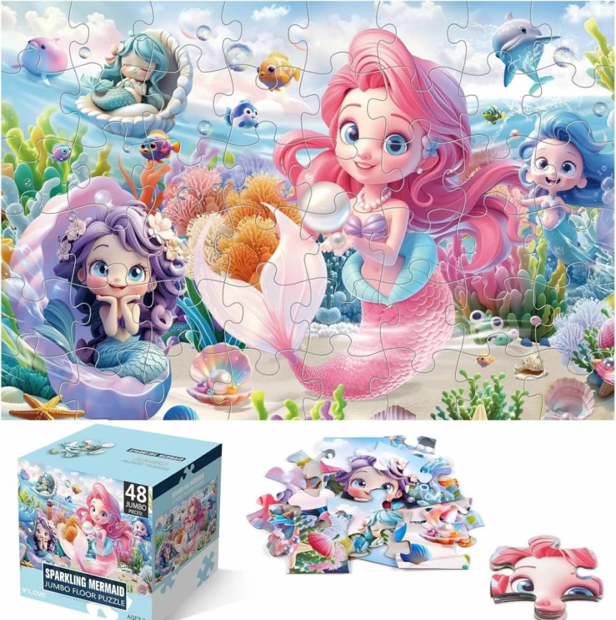 IFLOVE Unicorn Jumbo Floor Puzzle for Kids Ages 3-8, 48 Piece Large Educational Jigsaw Puzzle, Fun Preschool Learning Toy Gift for Boys & Girls