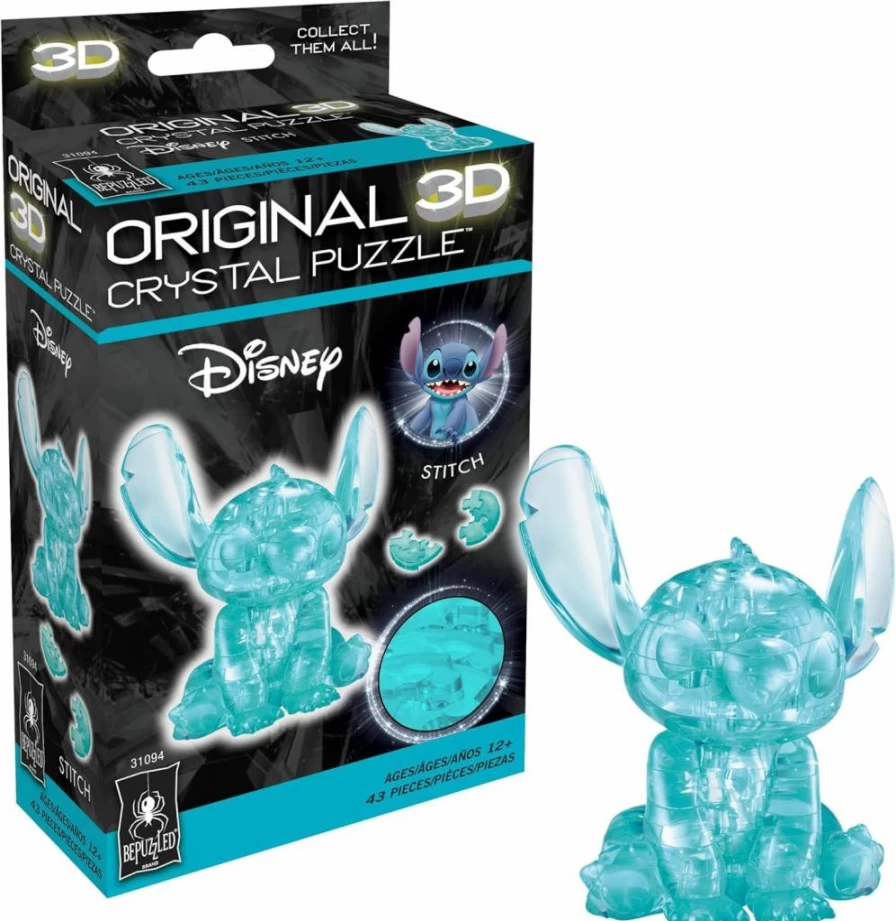 Bepuzzled Disney Stitch 3D Crystal Puzzle – Challenging 12+ Age Puzzle, Beautiful Display Piece for Collectors