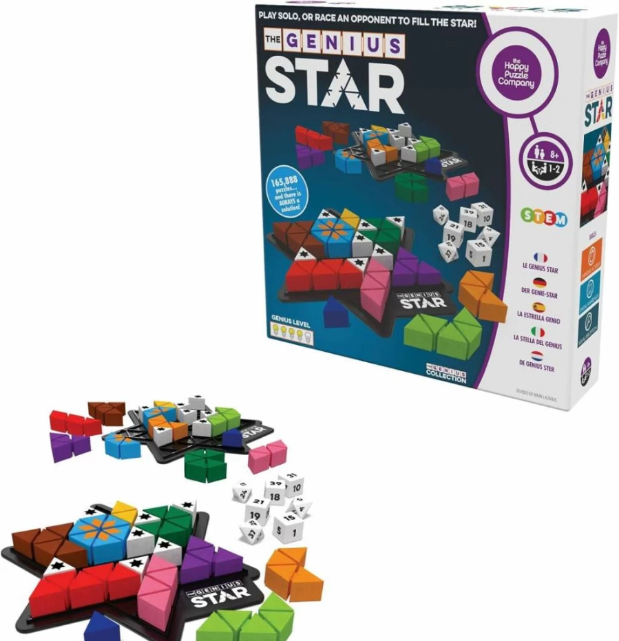 The Happy Puzzle Company's Genius Star Board Game – Award-Winning Family Toy with 165,888 Puzzles, Color Shape Challenges & Golden Star Twist