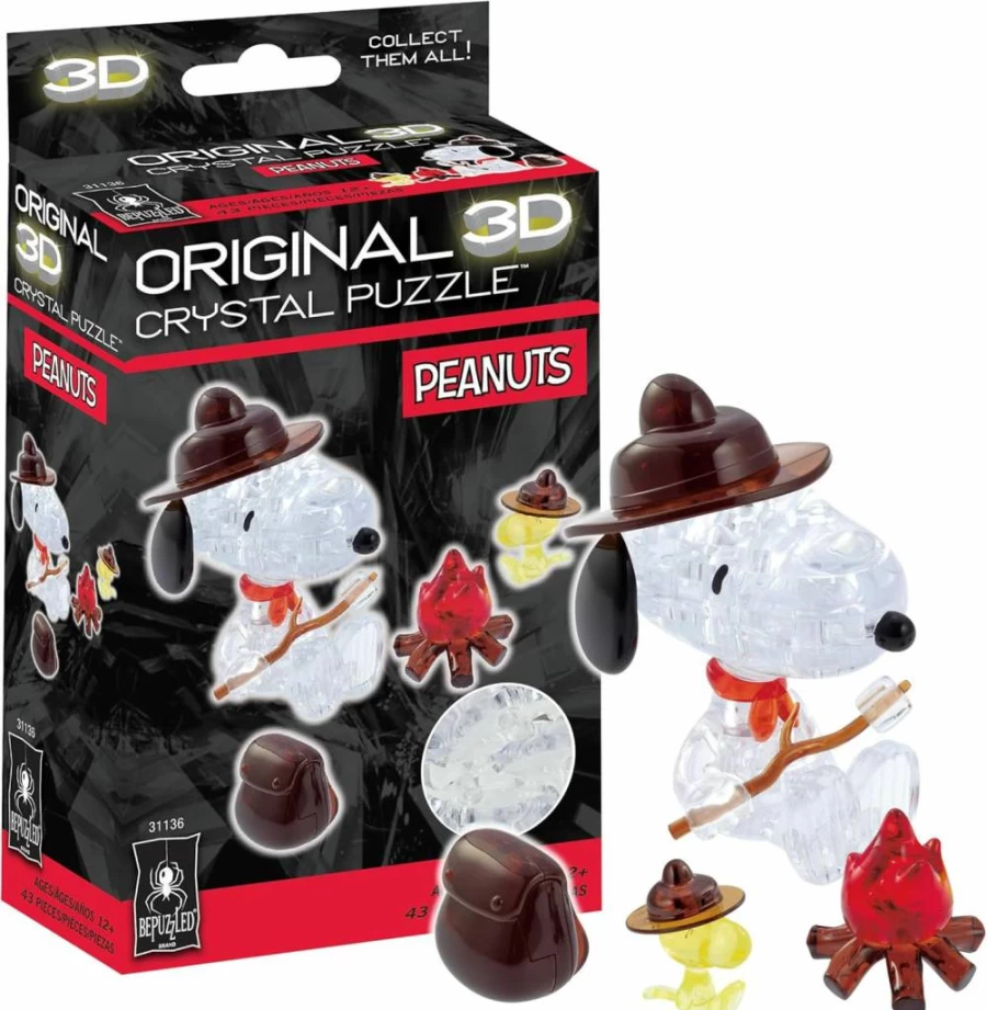 Bepuzzled Snoopy Campfire 3D Crystal Puzzle for Adults and Teens Ages 12+, Challenging Collectible Puzzle for Display, Peanuts Themed Brain Teaser Gift