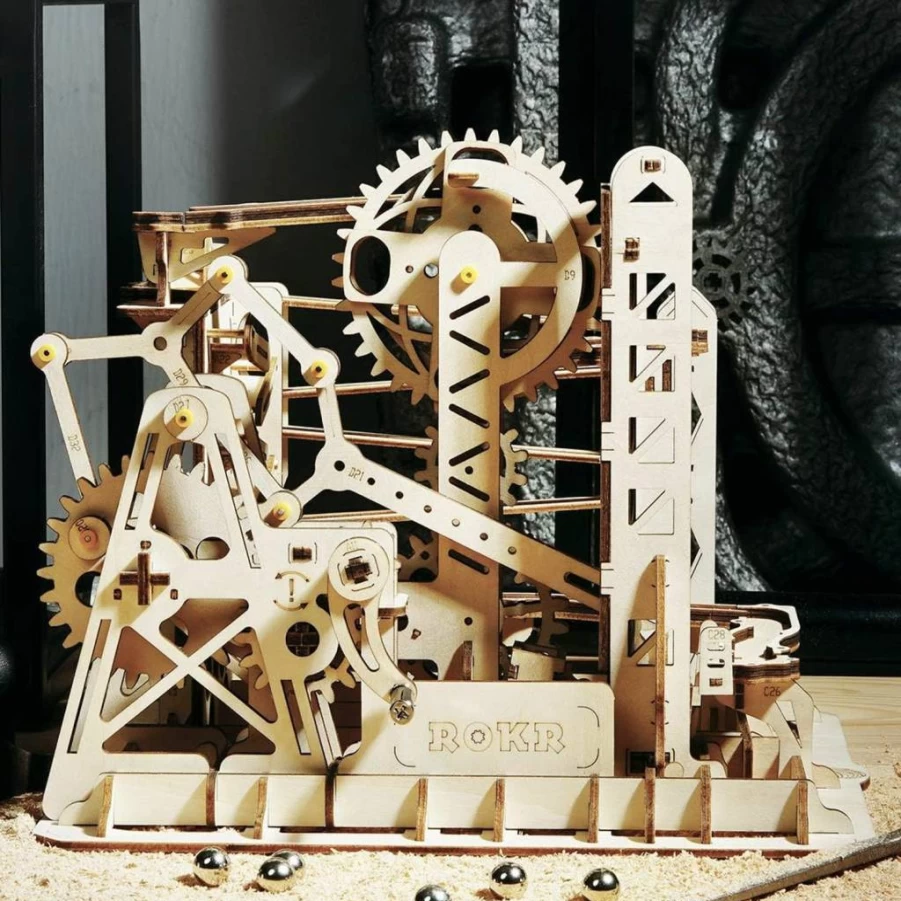 ROKR 3D Wooden Marble Coaster Puzzle Kit - Mechanical Gears Model Building Set for Adults & Teens 14+ - DIY Craft STEM Gift for Christmas, Birthday, Valentine's Day