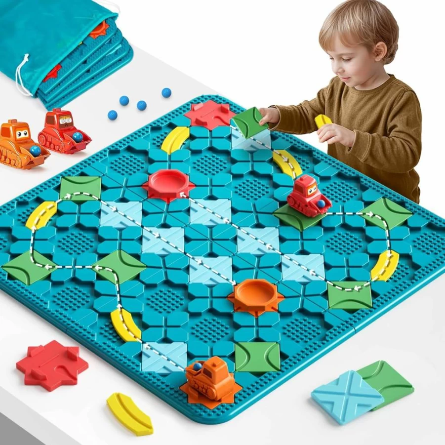 Burgkidz STEM Logic Road Builder Board Game - Educational Brain Teaser Toy for Kids Ages 4-8, Montessori Learning Gift for Boys & Girls