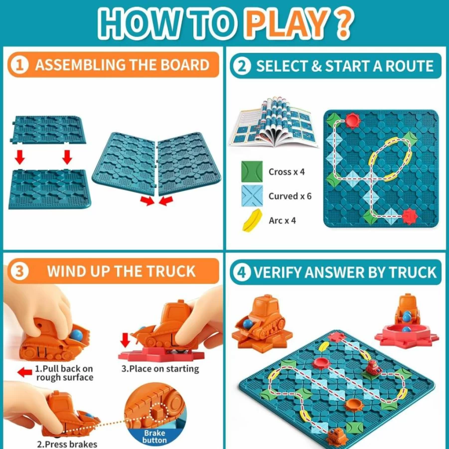 Burgkidz STEM Logic Road Builder Board Game - Educational Brain Teaser Toy for Kids Ages 4-8, Montessori Learning Gift for Boys & Girls
