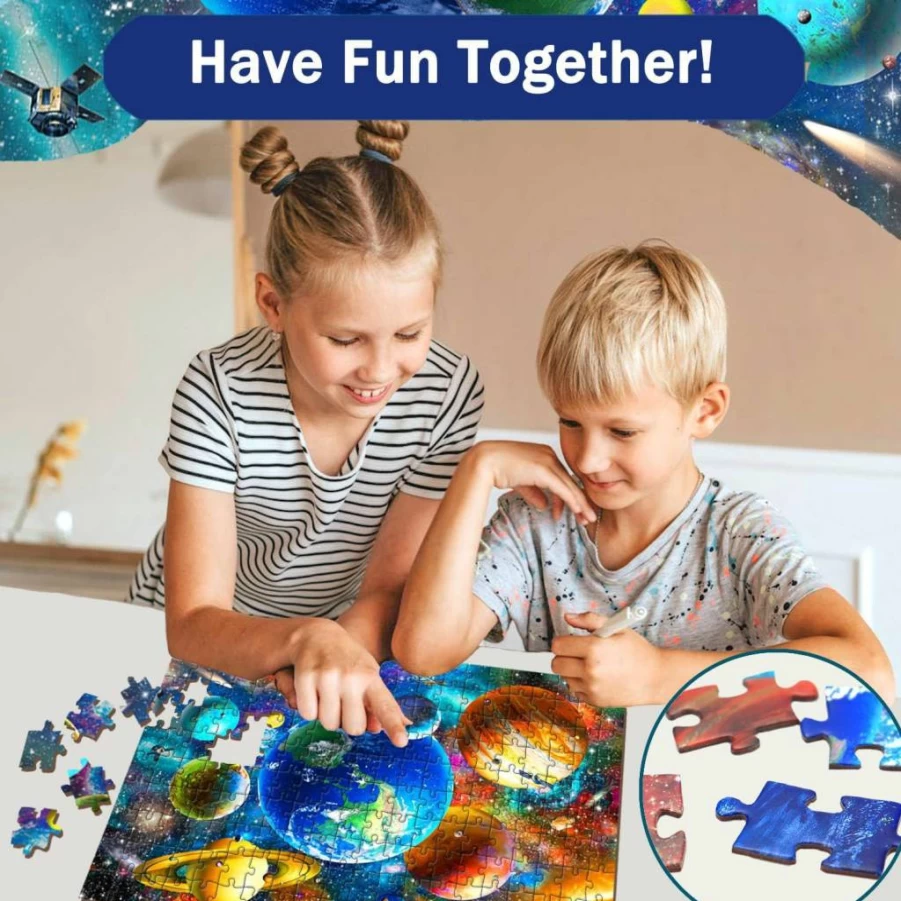 DQRRZ Solar System Floor Puzzle - 200 Piece Educational Jigsaw for Kids Ages 6-12, Adults - STEM Space Planets Toy for Boys & Girls