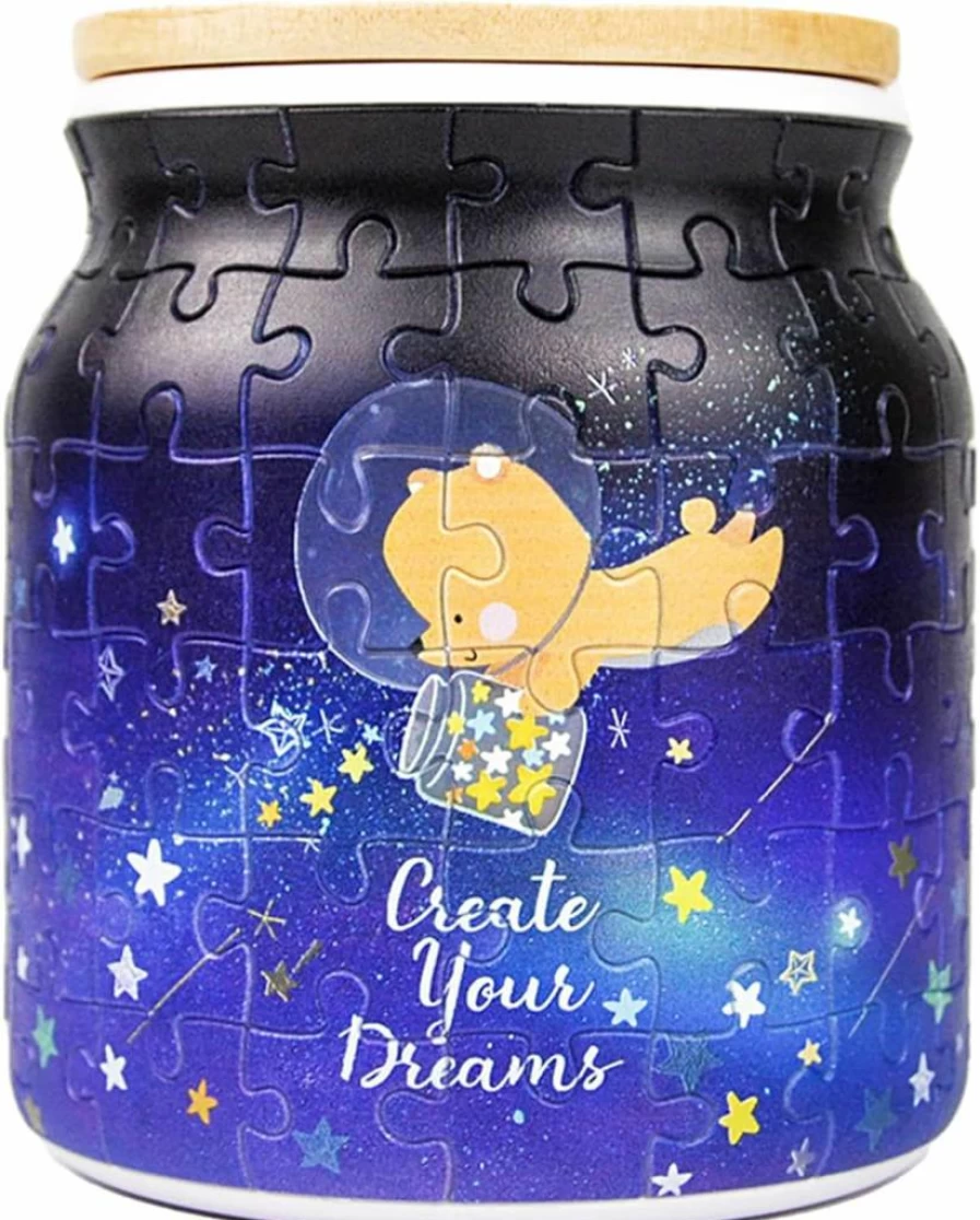 Pintoo 3D Puzzle Jar - 128-Piece Plastic Puzzle for Adults with Airtight Lid and Inner Glass Container - No Glue Required - Home Decor for Kitchen, Dining, Study, Living Room - Model BA1001