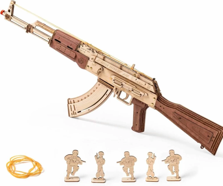 ROKR 3D Wooden Puzzle Ak47 Model Kit - DIY Rubber Band Gun Building Toy for Adults, Creative Craft Hobby Gift for Men and Women