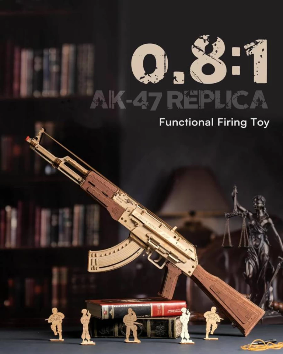 ROKR 3D Wooden Puzzle Ak47 Model Kit - DIY Rubber Band Gun Building Toy for Adults, Creative Craft Hobby Gift for Men and Women
