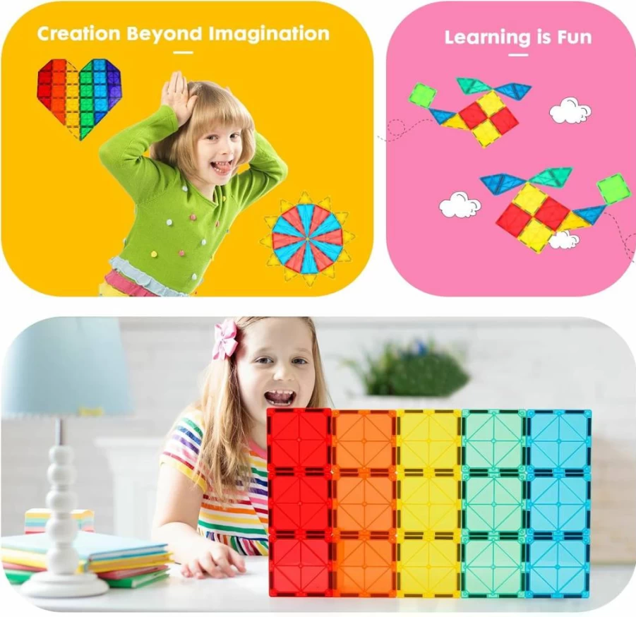Gemmicc 63-Piece Magnetic Building Blocks Set, STEM Educational Magnet Toys for Kids, 3D Construction Stacking Puzzles for Boys & Girls, Classic Magnetic Tiles Learning Kit