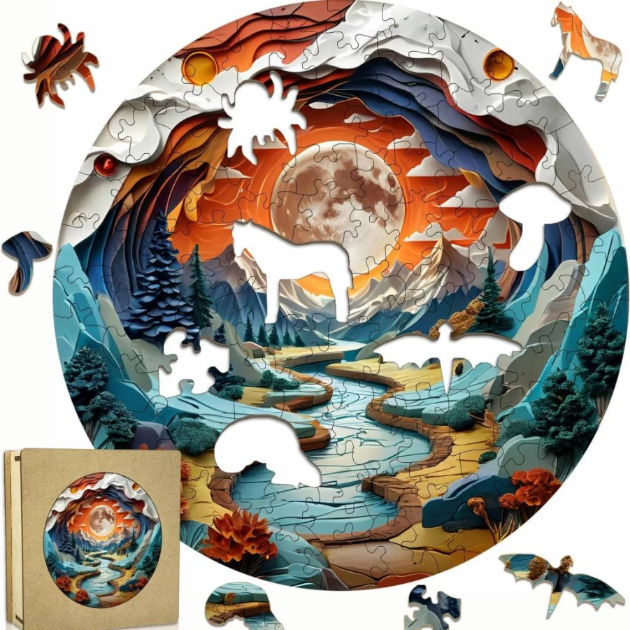 XLJ 100-Piece 3D Wooden Puzzle for Adults - Artistic Home Decor Wall Display, Challenging Brain Teaser Jigsaw Puzzle (8.5" x 8.5")