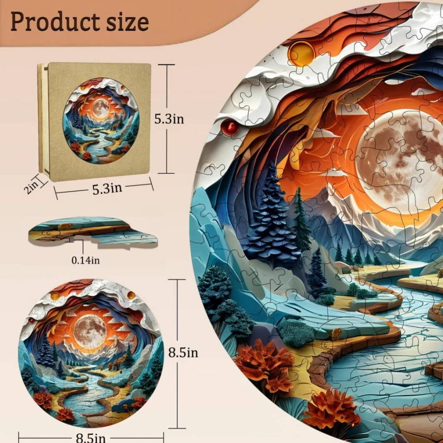 XLJ 100-Piece 3D Wooden Puzzle for Adults - Artistic Home Decor Wall Display, Challenging Brain Teaser Jigsaw Puzzle (8.5" x 8.5")
