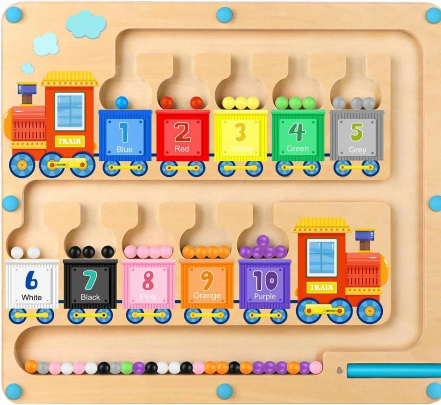 WakeInsa Magnetic Montessori Wooden Maze Toy - Educational Toddler Busy Board with Magnet Balls for Kids Ages 2-5, Ideal Christmas & Birthday Gift for Preschool Learning Activities