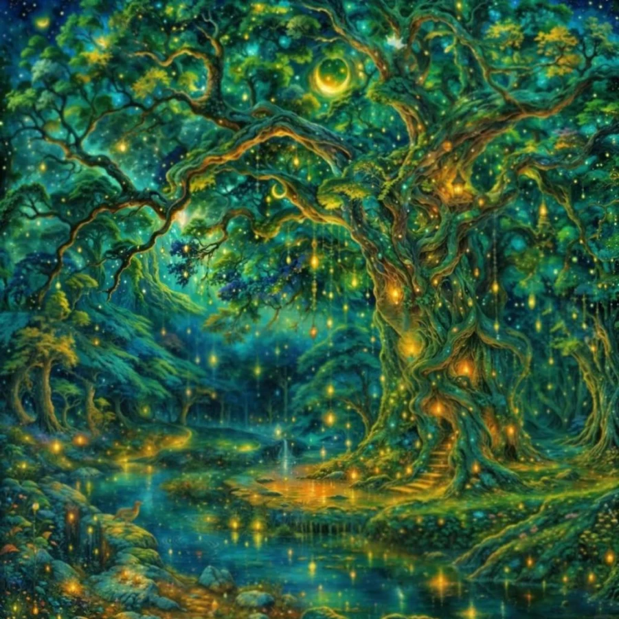NFKGBKFNF 1000-Piece Wooden Jigsaw Puzzle for Adults - Moonlight Starry Night Fantasy Magic House, Challenging Puzzle Game, Home Decor Gift for Kids & Seniors