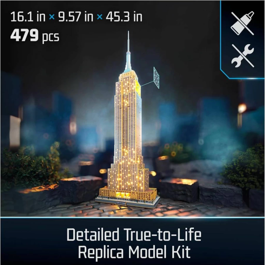 4D Build Architect Series: Empire State Building 3D Puzzle Kit with LED Lights – 479-Piece Model for Adults & Teens, Ages 12+, Desk Decor & Collectible Building Toy