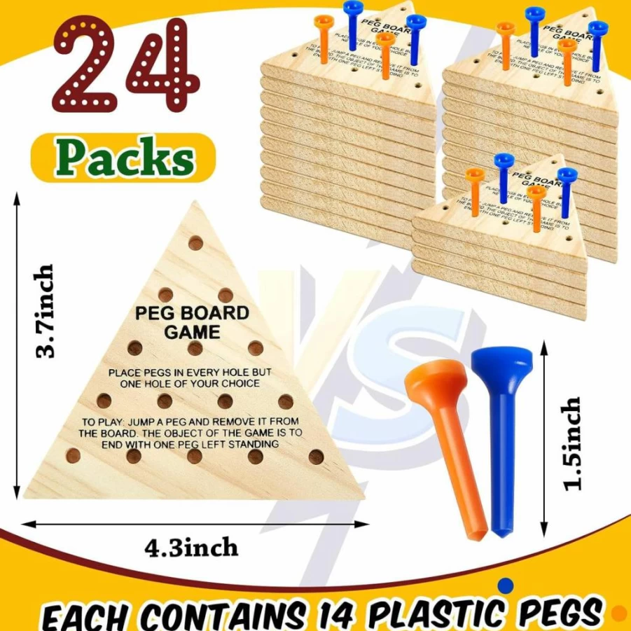 Deekin Wooden Triangle Peg Game - 24-Pack Classic Strategy Puzzle Toy for Adults, Teens & Family Travel, Portable Board Game for Brain Training & Fun