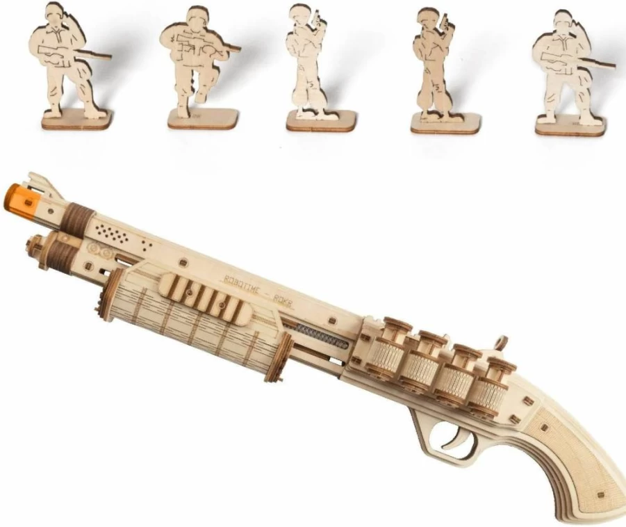 ROKR 3D Wooden Puzzle DIY Mechanical Model Kit - Multiplayer Shooting Game with Wood Targets & Rubber Bands, Adult STEM Building Toy Gift