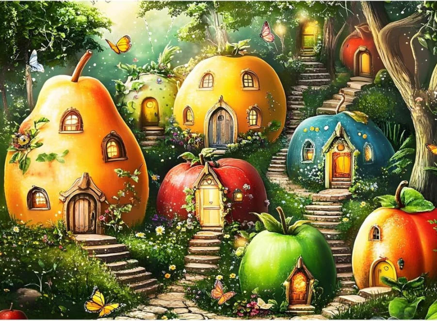 DAGIRT 300 Piece Jigsaw Puzzle for Adults - Whimsical Fruit Houses, Vibrant Garden Fantasy Art, Home Decor Gift for Adults, Kids, Seniors, 20.5x15 Inches