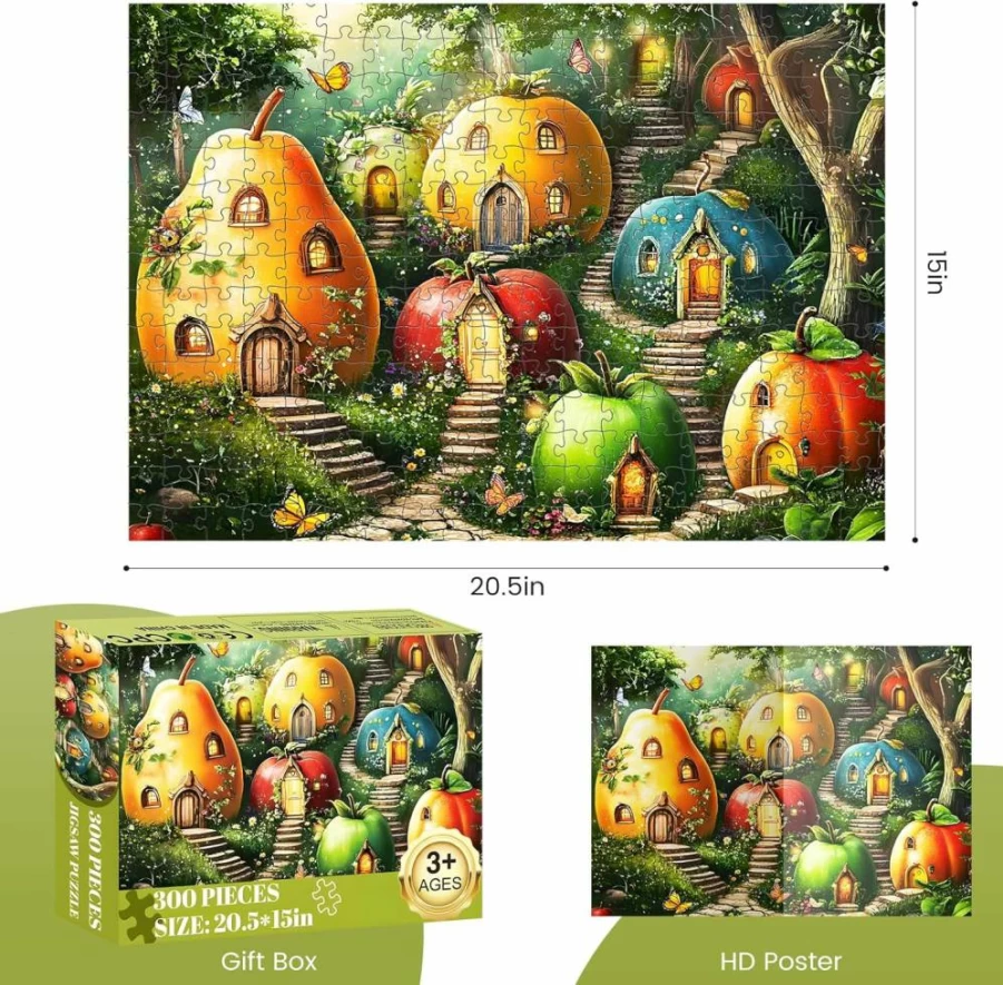 DAGIRT 300 Piece Jigsaw Puzzle for Adults - Whimsical Fruit Houses, Vibrant Garden Fantasy Art, Home Decor Gift for Adults, Kids, Seniors, 20.5x15 Inches