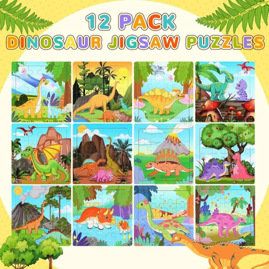SANNIX 12 Pack Wooden Animal Jigsaw Puzzles for Toddlers Ages 2-5, 9 Piece Preschool Learning Toys with Storage Bags, Educational Travel Puzzles for Boys & Girls