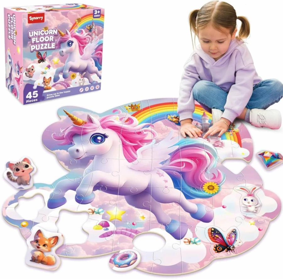SYNARRY Unicorn Puzzle for Kids Ages 2-8, 45-Piece Large Floor Puzzle for Toddlers & Girls, Educational Toys Gift for 3 4 5 6 7 Year Olds
