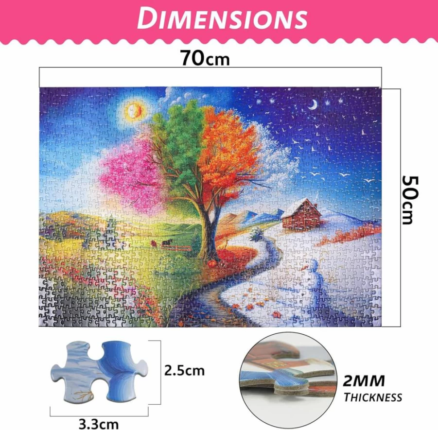 PuzzWiz 1000 Piece Jigsaw Puzzle for Adults - Four Seasons Scenery, Improves Memory & Mood, Mind-Boosting Challenge