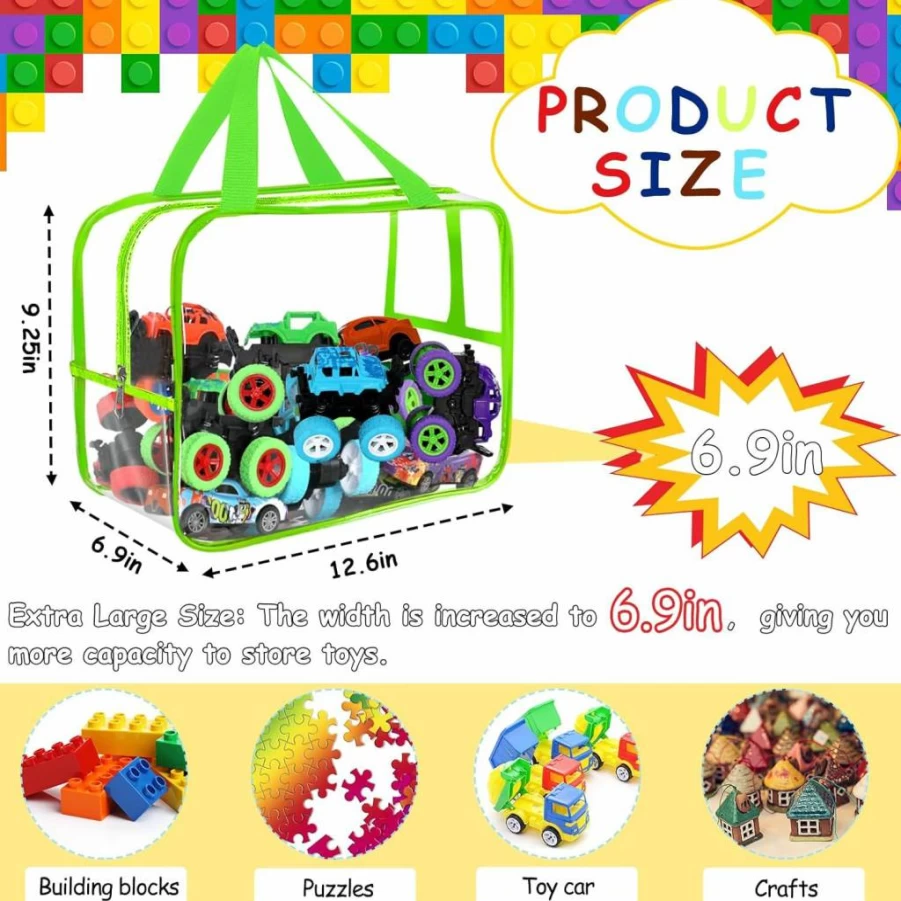 OPELETNNT 6-Pack Large Clear PVC Toy Storage Bags with Labels - Waterproof Reusable Zipper Organizer for Board Games, Building Blocks, Kids Books & Travel