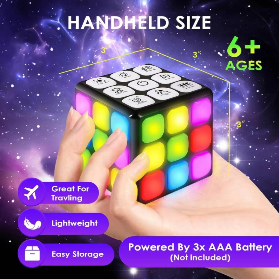 SUPER JOY Electronic Memory Game Cube - 7-in-1 Handheld Brain Toy for Kids Ages 6-12, Fun Sensory Puzzles for Boys & Girls, Ideal Christmas & Birthday Gift