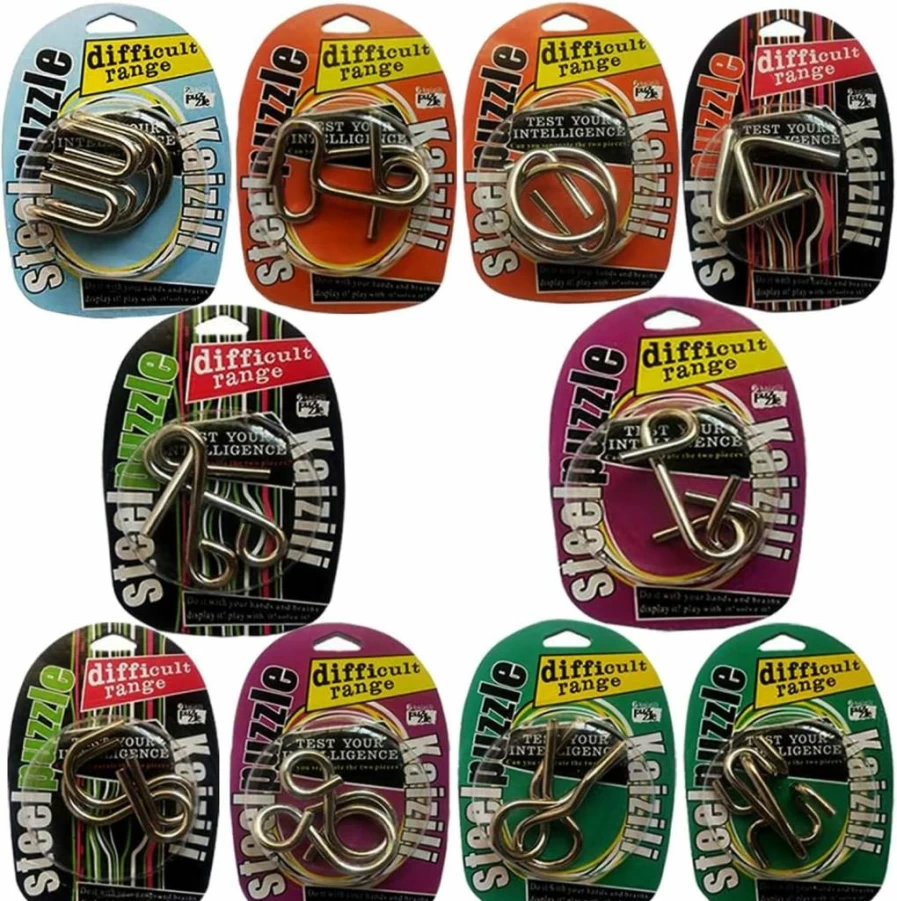 Ahyuan 10-Pack Metal Brain Teaser Puzzles for Adults & Kids – Educational IQ Toys with Paper Box Gift Packaging