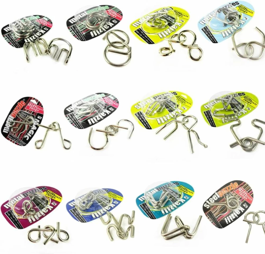 Ahyuan 10-Pack Metal Brain Teaser Puzzles for Adults & Kids – Educational IQ Toys with Paper Box Gift Packaging