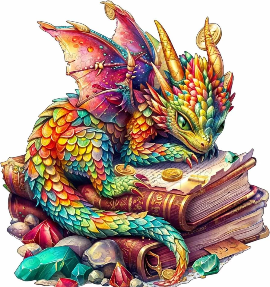 DOCRAGI 100Pcs Dragon Wooden Jigsaw Puzzle for Adults - Unique Shaped Jeweled Dragon Puzzle, Creative Birthday Gift & Collectible Toy for Puzzle Lovers