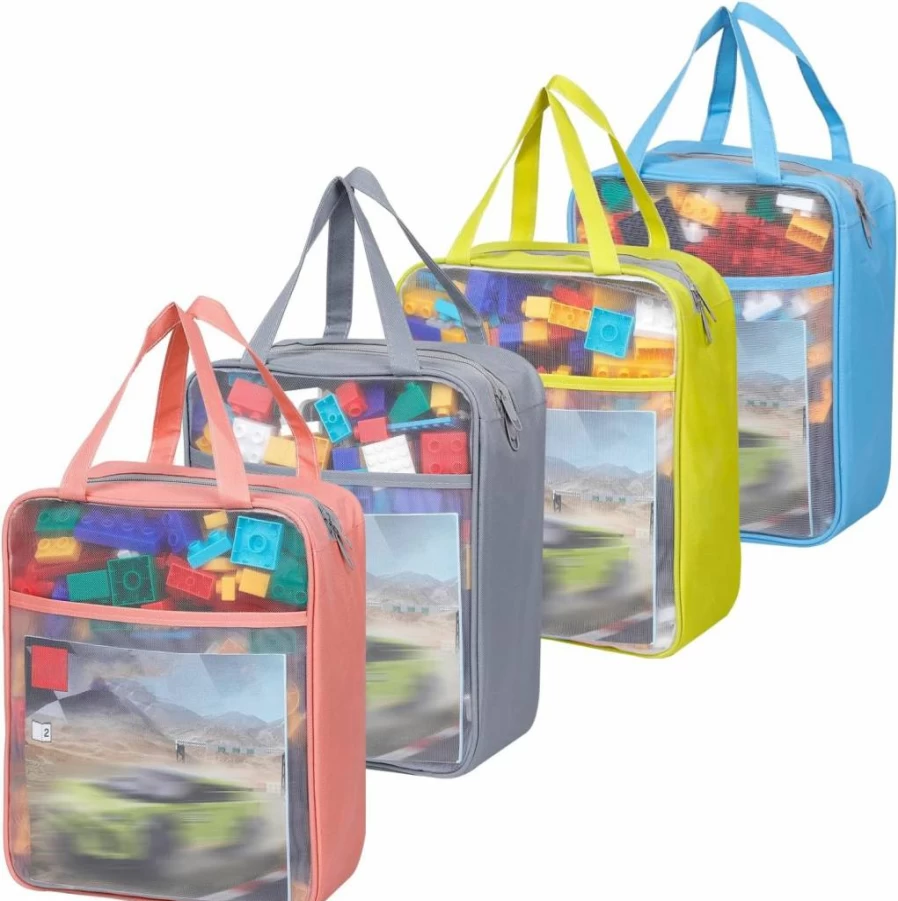 TrueLux 10-Pack Colored Mesh Zipper Pouch Bags for Puzzle Building Blocks, A4 School Supplies & Toy Storage - Breathable Double-Layer Nylon Organizer with Handle