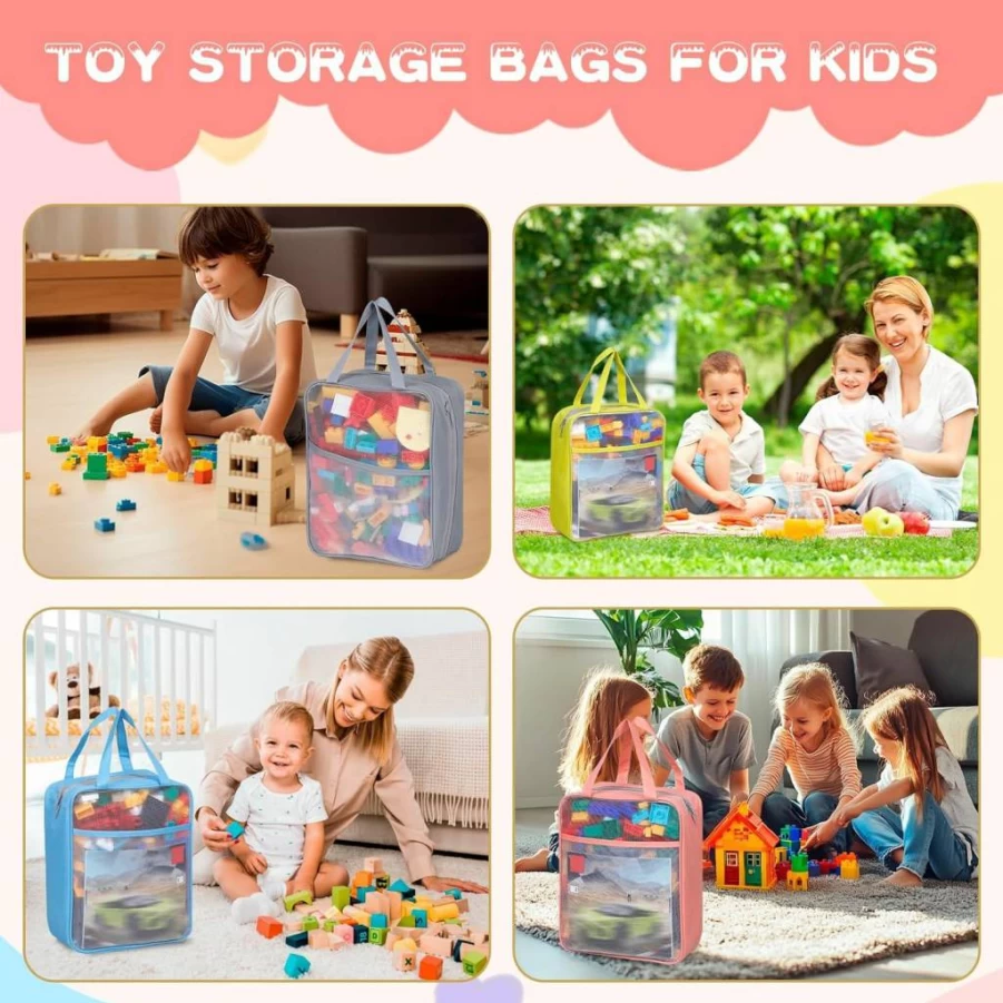 TrueLux 10-Pack Colored Mesh Zipper Pouch Bags for Puzzle Building Blocks, A4 School Supplies & Toy Storage - Breathable Double-Layer Nylon Organizer with Handle