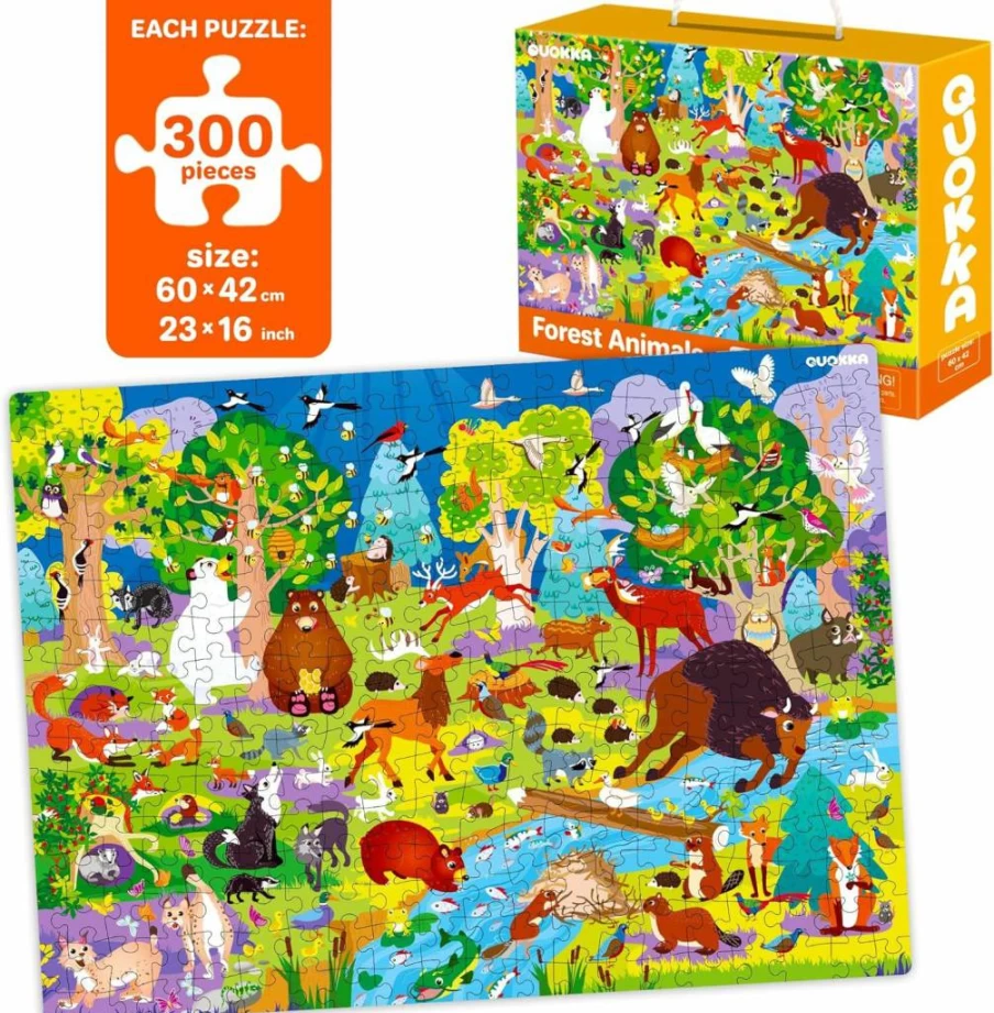 QUOKKA 100-Piece Kids Jigsaw Puzzle Set for Ages 4-8 - Ocean & Forest Animal Learning Toys for Boys and Girls, Toddler Puzzles for Ages 3-5 and 6-10 Year Olds
