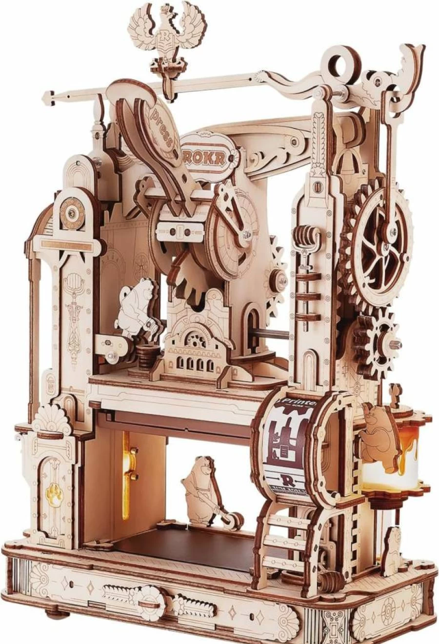 ROKR 3D Wooden Puzzle for Adults - DIY Printing Press Model Building Kit, STEM Craft Toy for Men & Women, Cool Birthday Gift LK602