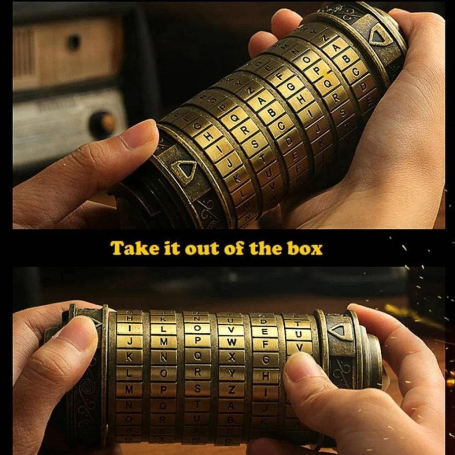 Coejokno Da Vinci Code Mini Cryptex Lock Puzzle Box - Hidden Compartment Valentine's Anniversary Gift for Her, Romantic Birthday Present for Girlfriend, Unique Box for Men