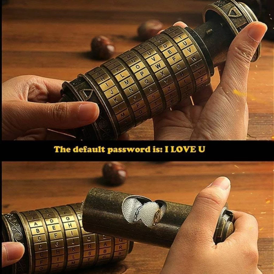 Coejokno Da Vinci Code Mini Cryptex Lock Puzzle Box - Hidden Compartment Valentine's Anniversary Gift for Her, Romantic Birthday Present for Girlfriend, Unique Box for Men