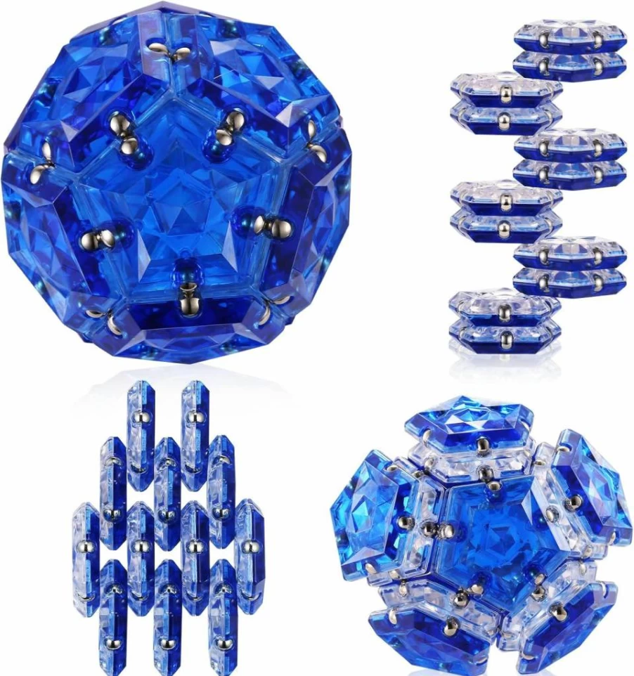 RoomyRoc Magnetic Fidget Toy - 12-Piece Pentagonal Magnet Balls Set in Crystal Blue - Stress Relief Desk Toy for Adults, Creative & Inspirational Gift