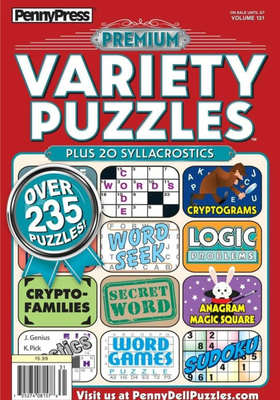 PENNYPRESS Favorite Variety Puzzles & Games 8-Pack For Adults – Brain Teaser & Fun Activity Bundle