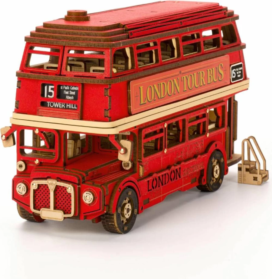 Rolife 3D Wooden Puzzle London Tour Bus Model Kit - DIY Craft Building Toy for Adults & Teens, Collectible Gift for Boys and Girls