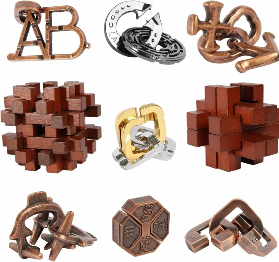 ActPo 9-Piece Brain Teaser Puzzle Set for Adults, Teens & Kids - Challenging Desk Toys & Educational Games
