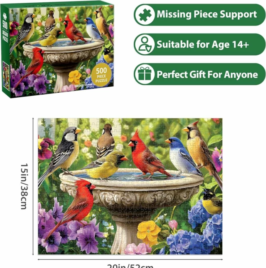 Jeacirio 500-Piece Bird Jigsaw Puzzle for Adults & Kids - Eco-Friendly Recycled Cardboard, Large Pieces, Family Game (20.5"x15") - Perfect Gift for Mom, Dad, Friends