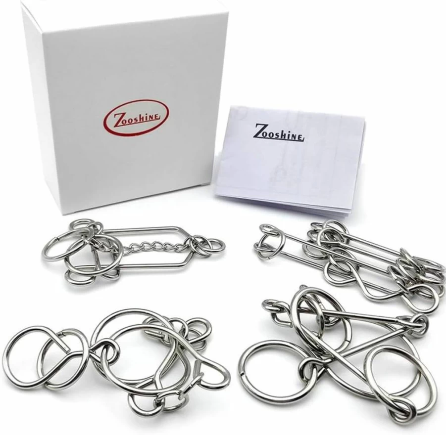 Zooshine 4-Piece Premium Metal Brain Teaser Puzzles Set - High Difficulty Level for Adults & Kids, Perfect for Family Game Night, Office Stress Relief, and Educational Gifts
