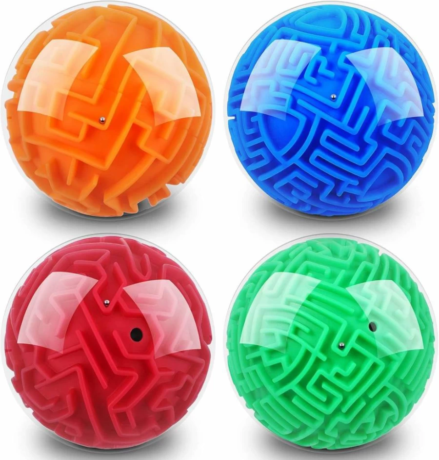 Sumind 4-Pack 3D Puzzle Maze Ball Set - Magic Brain Teaser Games, Memory & Sequential Gravity Cube for Adults & Teens - Challenging Educational Toys (Blue, Green, Red, Orange)