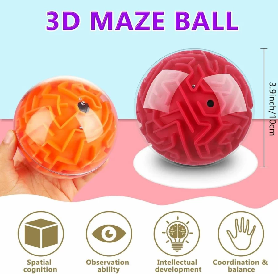 Sumind 4-Pack 3D Puzzle Maze Ball Set - Magic Brain Teaser Games, Memory & Sequential Gravity Cube for Adults & Teens - Challenging Educational Toys (Blue, Green, Red, Orange)