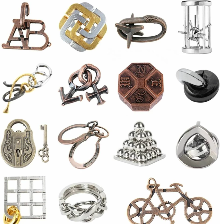 RoseFlower 18-Piece Metal Wire IQ Test Puzzle Set - High Difficulty Brain Teaser for Adults & Kids, Educational Mind Games for Creativity & Problem Solving, Gift Desk Puzzles for All Ages